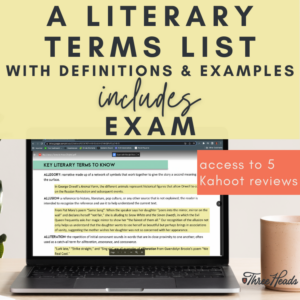 Resource title: A Literary Terms List with Definitions & Examples. Includes Exam. Access to 5 Kahoot reviews. This resource can be used as part of a teacher's AP Lit exam review.