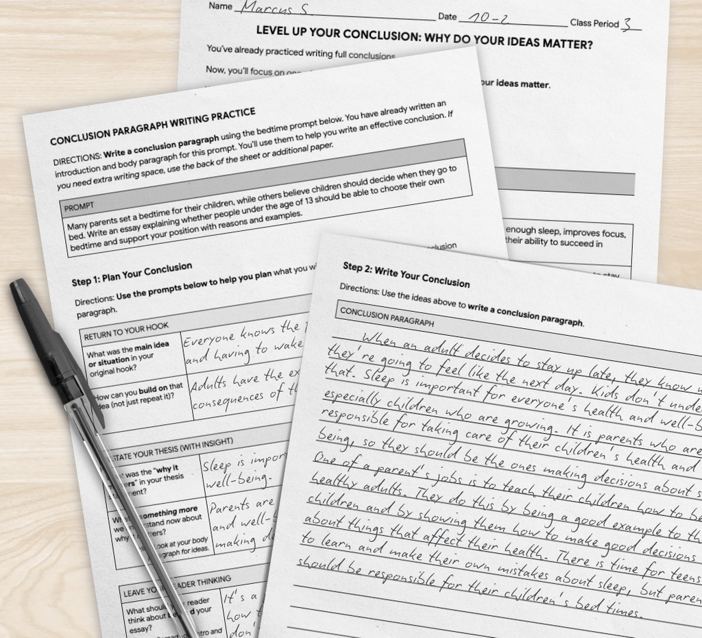 Samples pages from Three Heads resource for teaching conclusions.