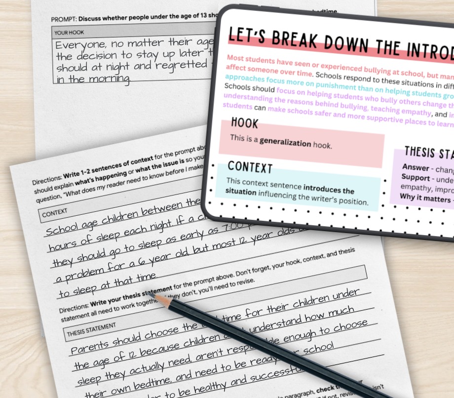Sample pages from a Three Heads resource for teaching introductions.