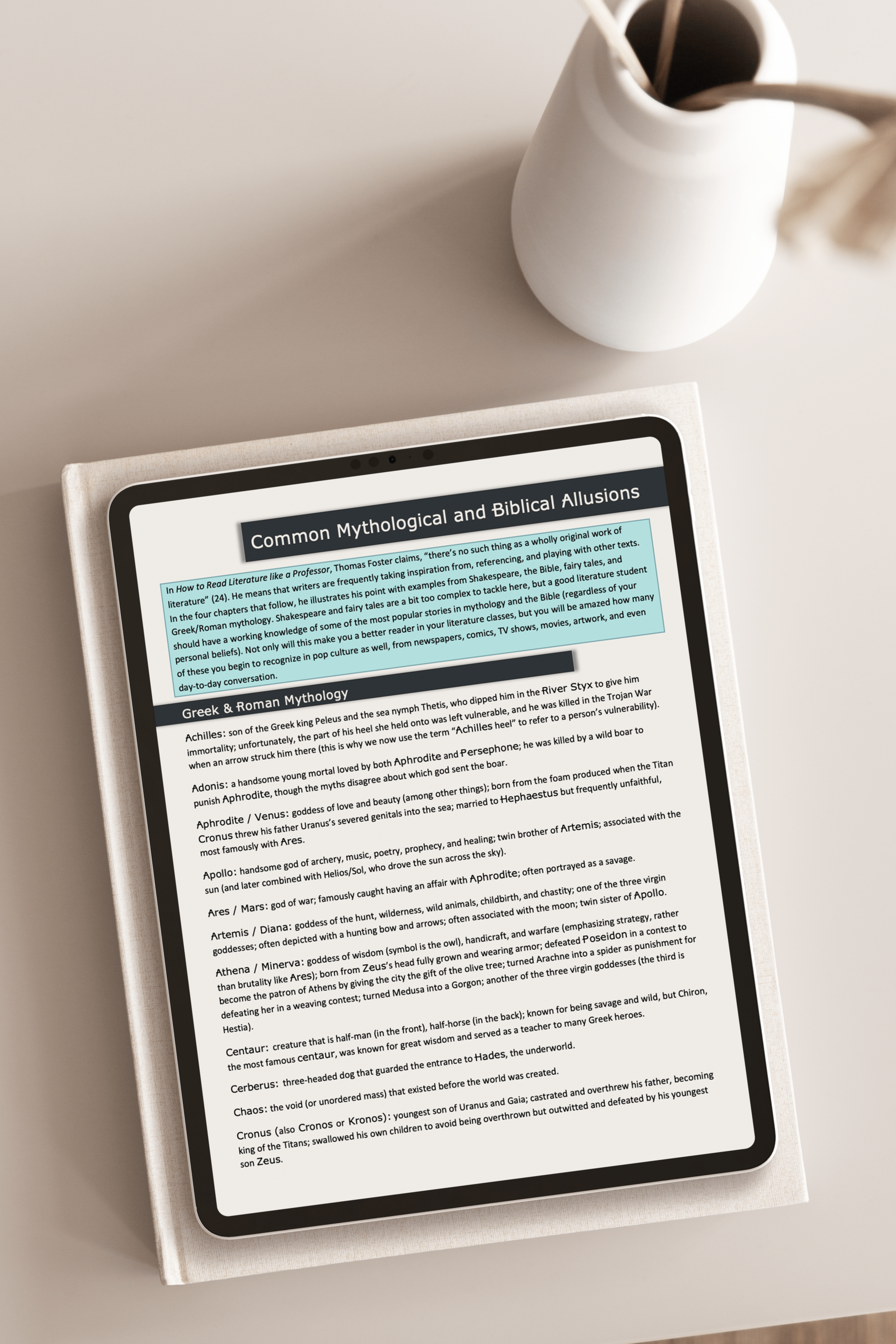 Common Mythological and Biblical Allusions List and Exam