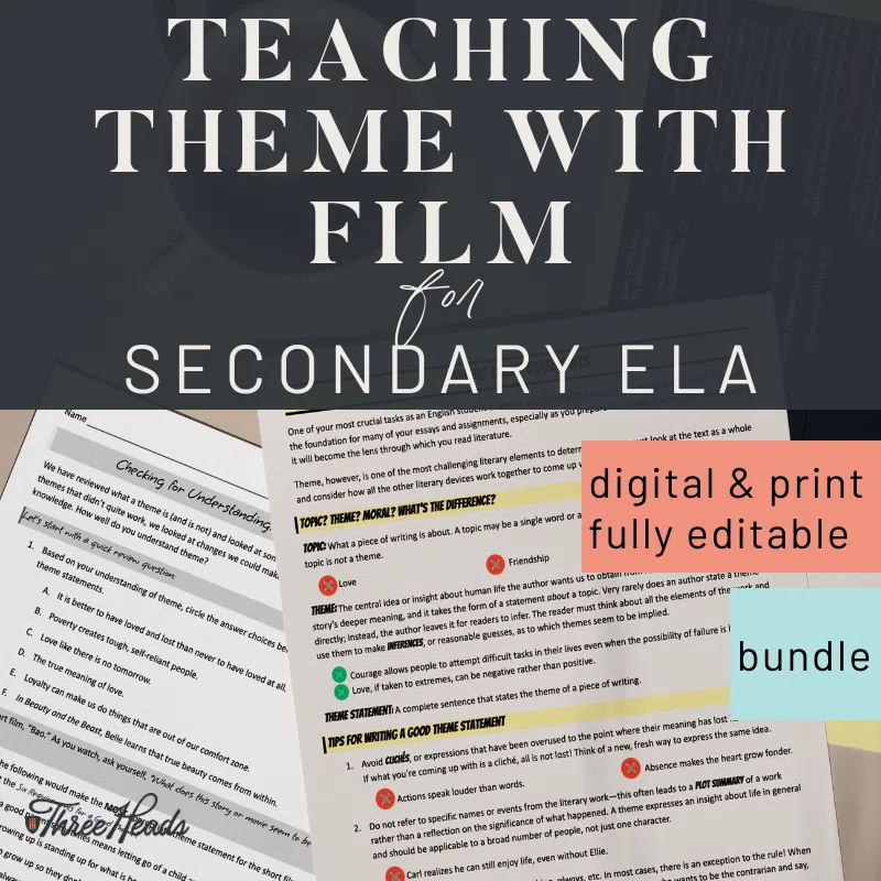 Teaching Theme with Film for Secondary ELA. Digital & print. Fully editable. Bundle.