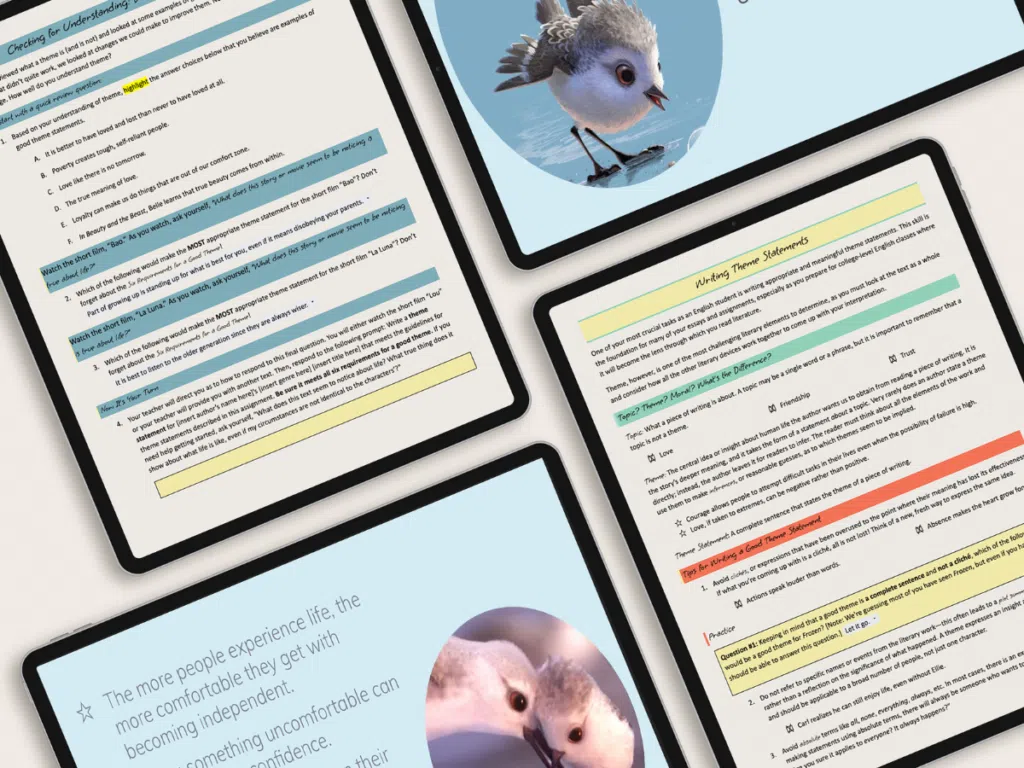 Image of resources from Teaching Theme - Identifying Themes & Writing Theme Statements for Secondary ELA.