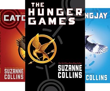 Image of the three book covers in The Hunger Games trilogy by Suzanne Collins.