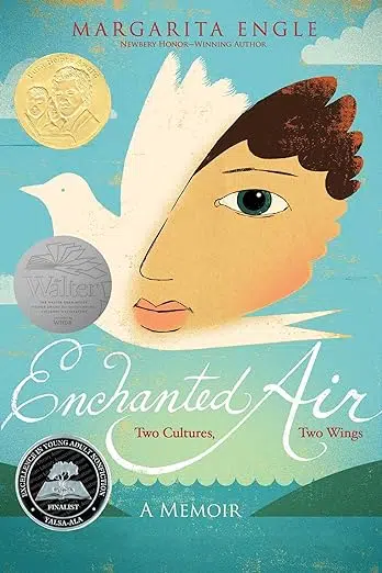 Book cover: Dove flying over water with one wing made of a girl's face.