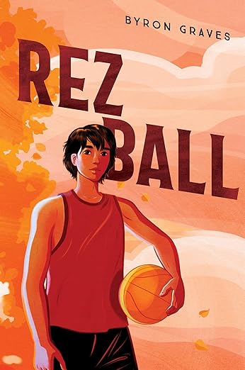 Book cover: Orange background. Teen boy wearing athletic wear, holding a basketball.