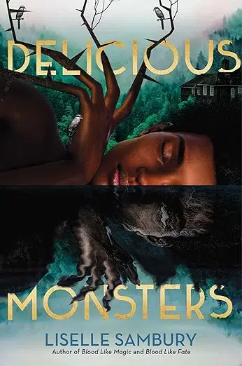 Book cover image split horizontally. On upper half, sleeping person in wooded scene with fingers that look like tree branches with birds perched on them. On lower half it appears as though the image is reflected in water and appears to look like a ghost or demon.
