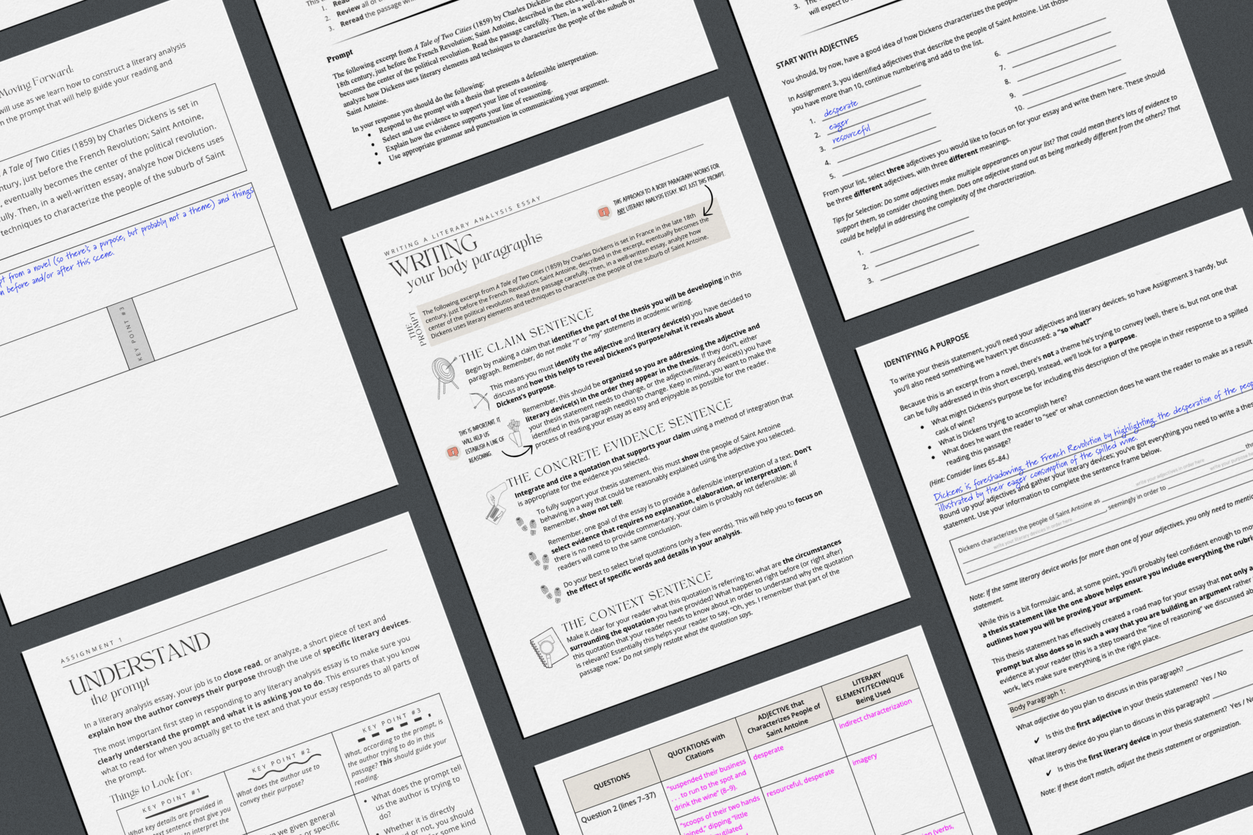 Sample pages from Literary Analysis Unit for sale from Three Heads.