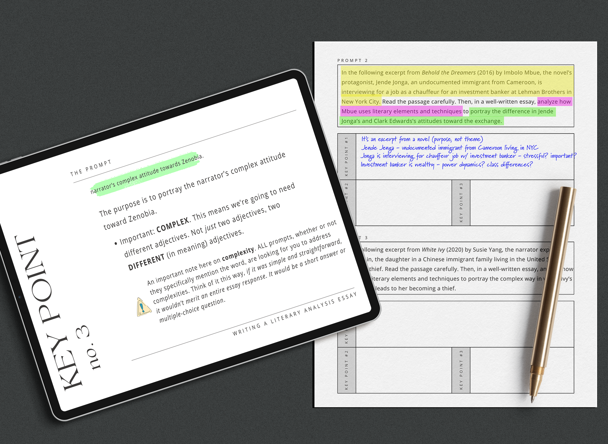 Sample understanding the prompt pages from Literary Analysis Unit for sale from Three Heads.