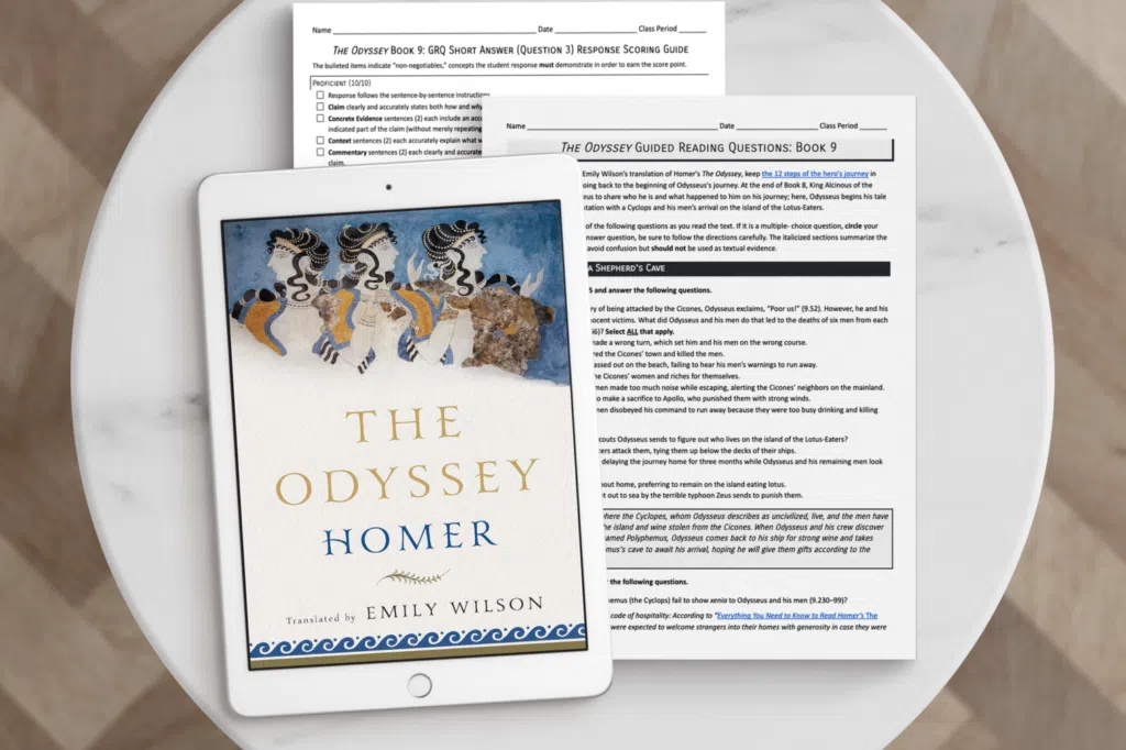 Image of guided reading comprehension questions for Three Heads Odyssey unit.