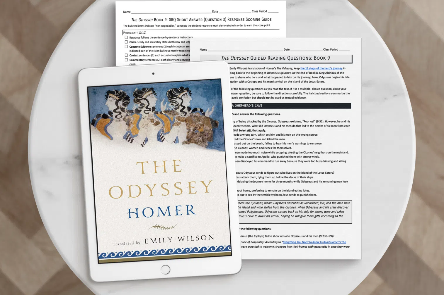 Image of guided reading resources for Three Heads Odyssey unit.