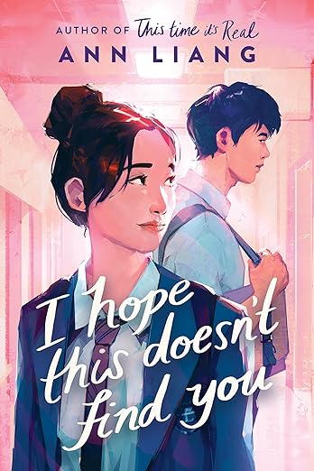 Book cover: Asian teen female in school uniform looking over shoulder at Asian teen male.