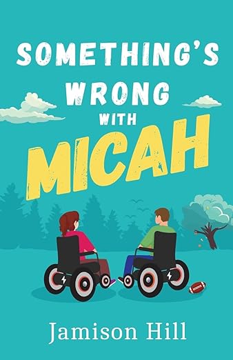 Book cover: illustration of two people in motorized wheelchairs in park setting. Football sitting next to one chair.