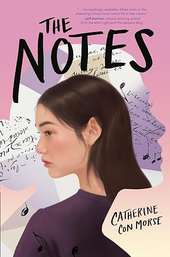 Book cover: silhouette of female profile with writing and musical notes. Image of Asian young woman inside silhouette facing opposite direction.