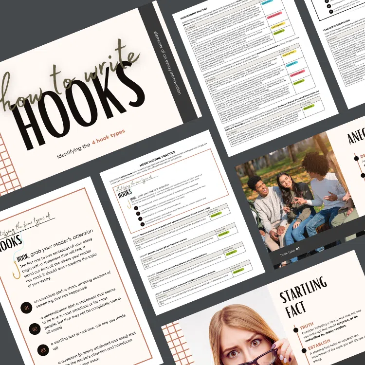 Sample pages of Three Heads writing hooks resource.