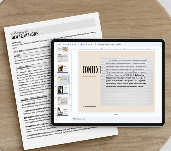 Sample pages from Three Heads resource for the 5C paragraph.