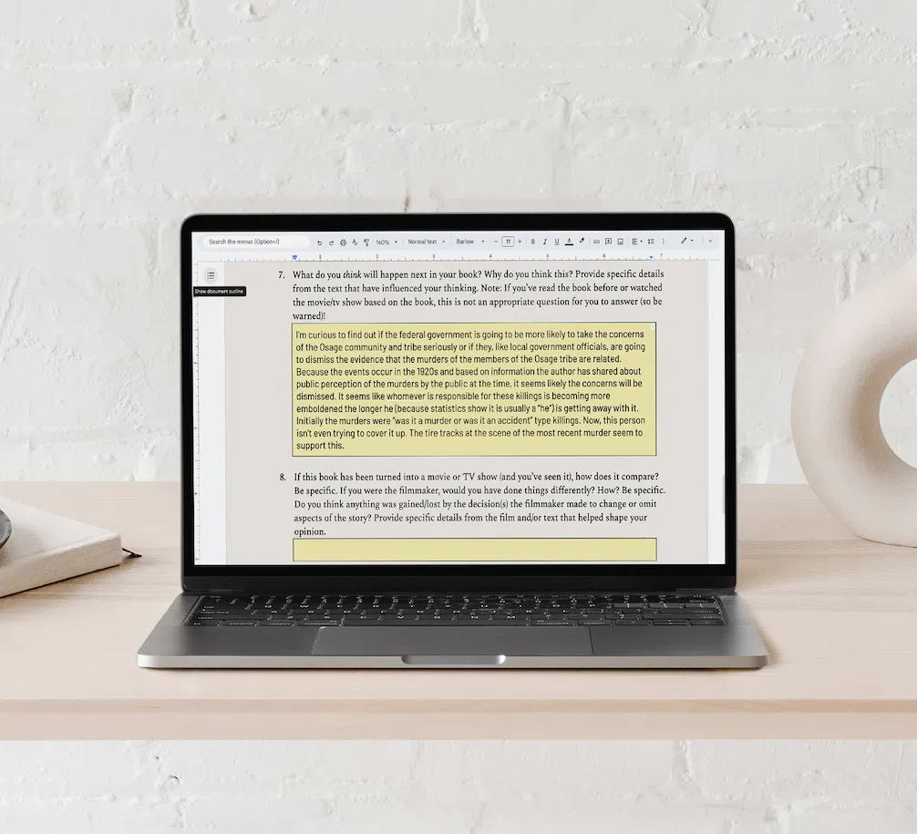 Sample Three Heads reading check-in assignment on laptop screen.