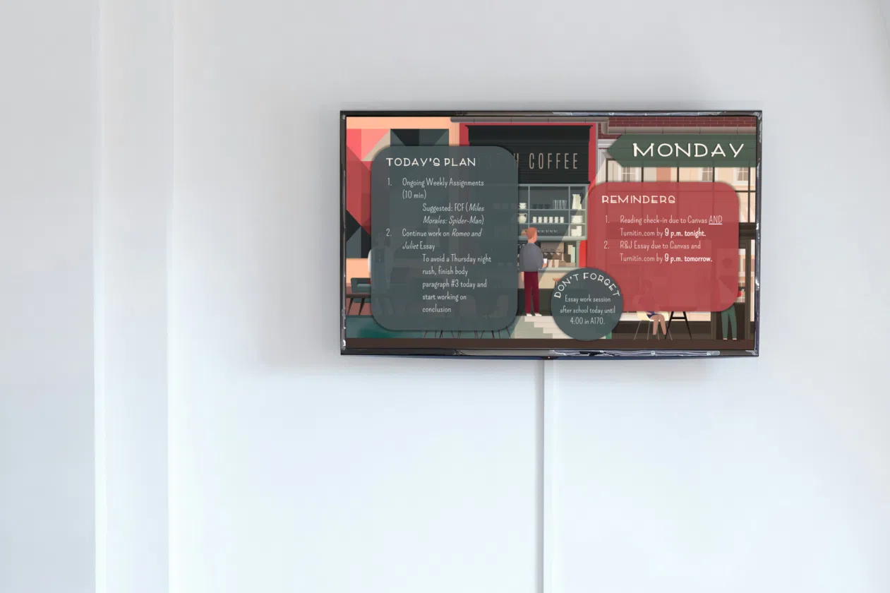 Coffeehouse vibes digital daily agenda slides.