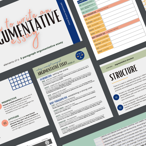 A resource to teach writing: Three Heads Argumentative Essay Writing outline, graphic organizer, and teacher presentation.