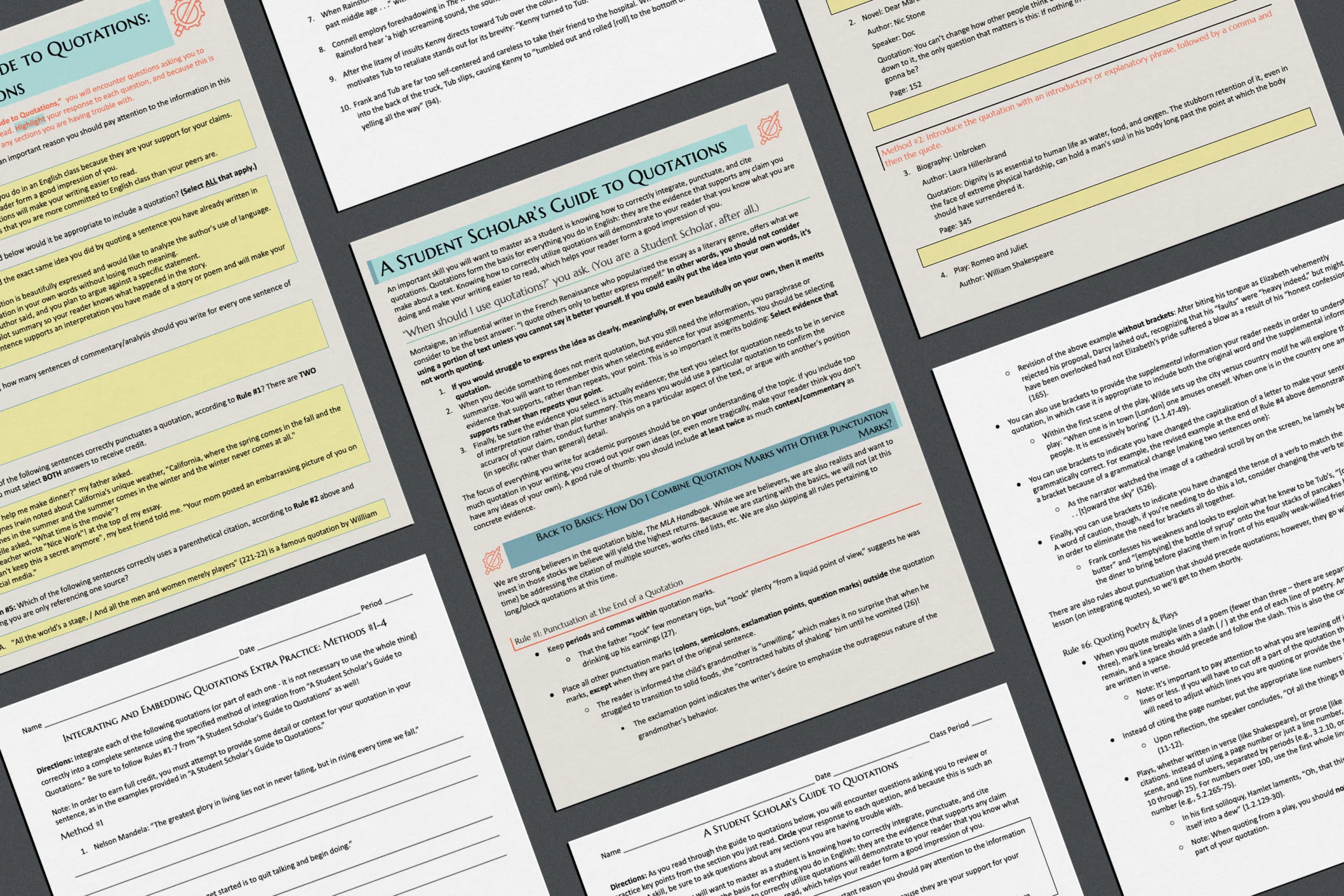 Three Heads resource, sample pages from an MLA unit for academic writing.