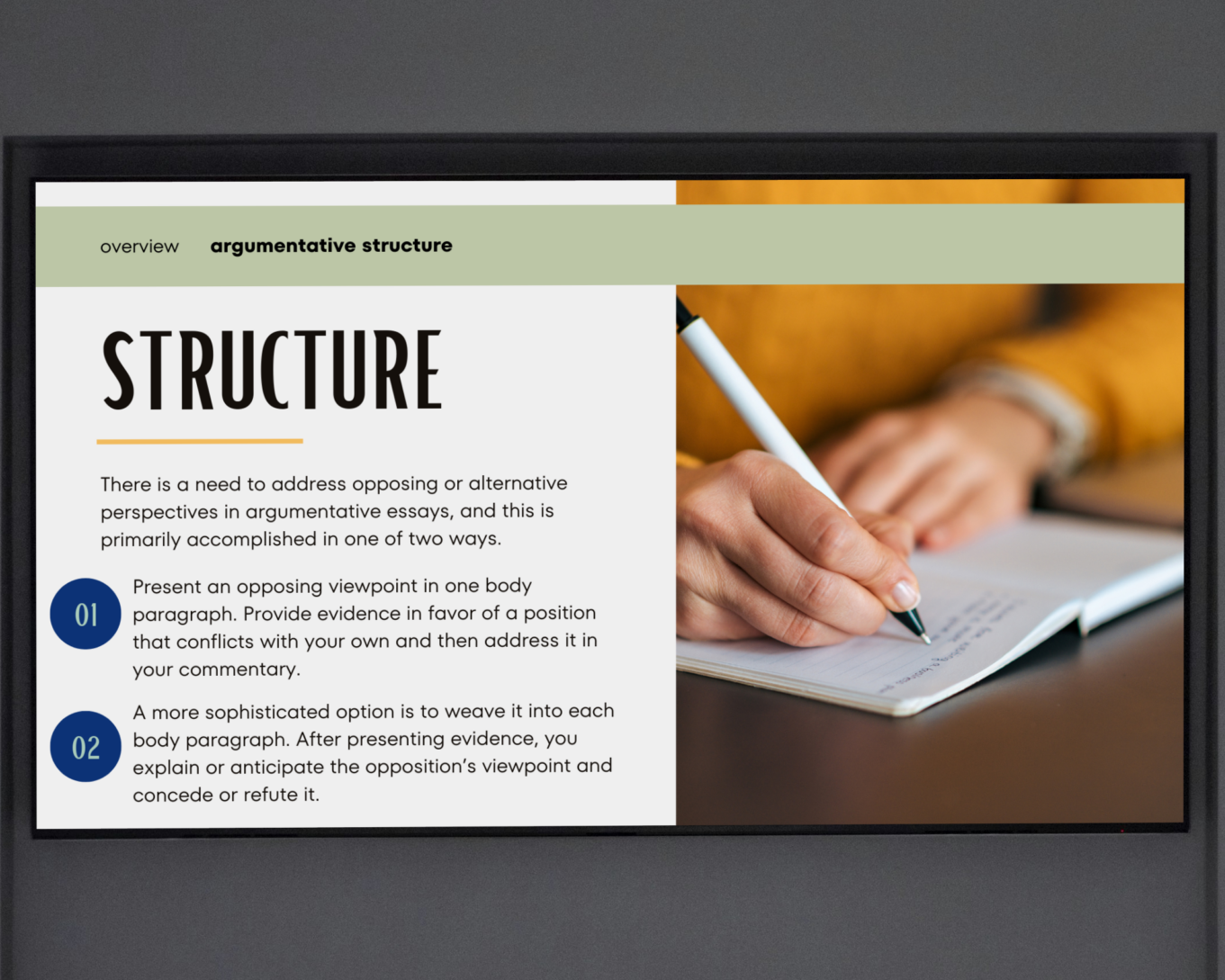 A resource to teach writing: Three Heads Argumentative Essay Writing teacher presentation.