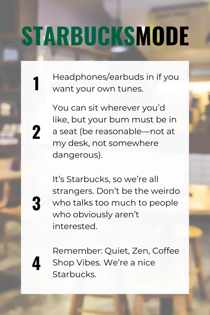 Starbucks Mode graphic. Same text as bullet points above.