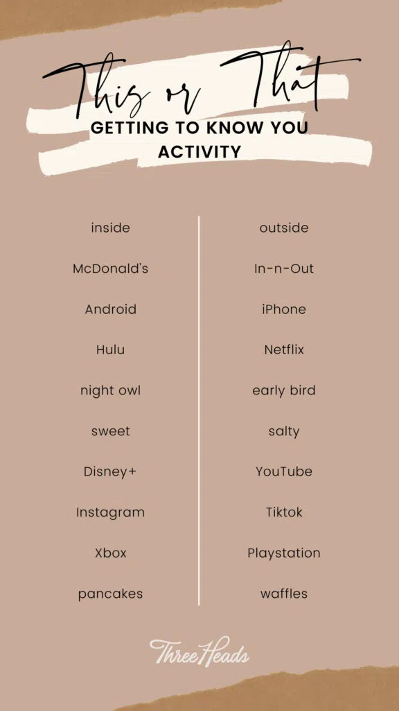 This or That Getting to Know You Activities text in body of blog post.