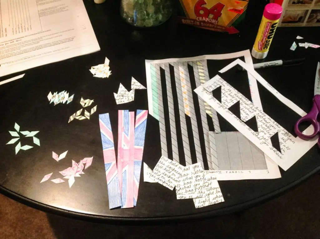 Paper "fabric" pieces used for the quilt square.