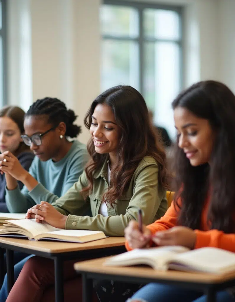 Teenagers at desks reading books. Make reading stamina the focus of a novel unit.