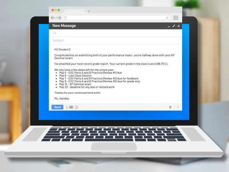 Sample email for parent and teacher communications. Text in post.